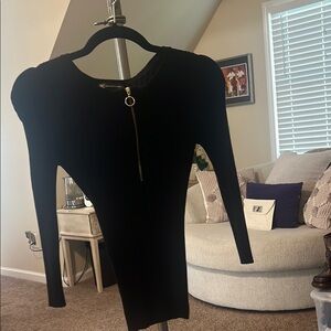 Black Long Sleeve Shirt with  Gold Zipper Detail